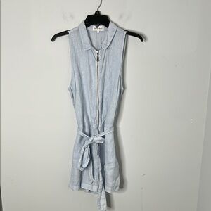 Bella Dahl Blue Linen Chambray Zip Front Sleeveless Romper